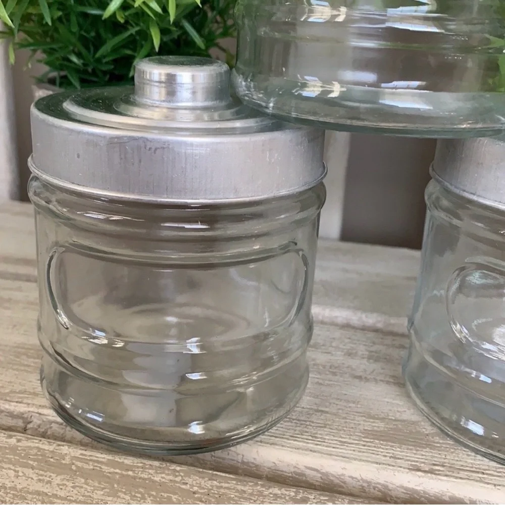 Apothecary Jar Set - Rustic Farmhouse Jar W/Metal Lids 3pcs Set ~New~